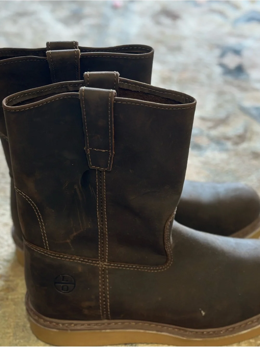 Men's Dark Brown Slip-On Leather Work Boots